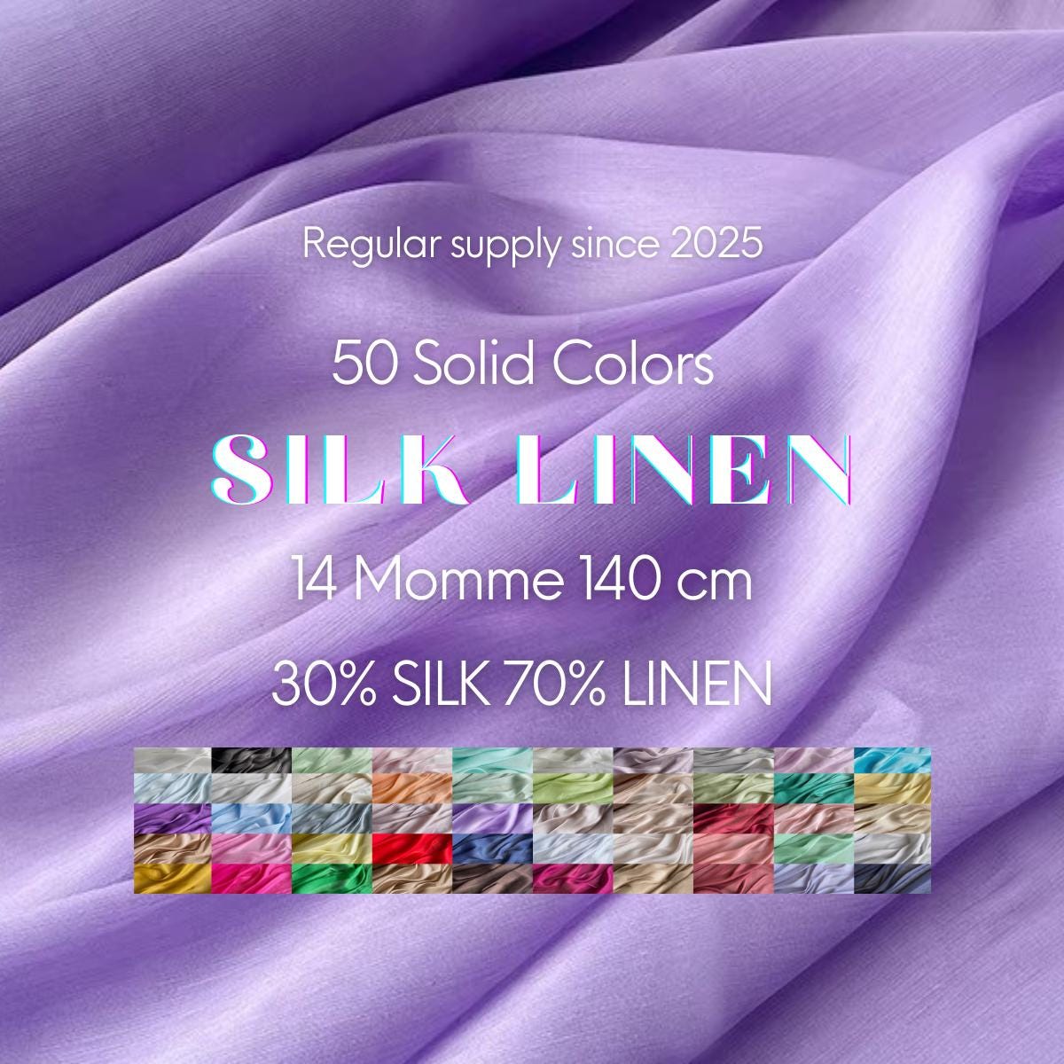 50C14SLIN - 14 momme 50 Solid Colors Silk Linen Fabric - 140cm wide by the Yard