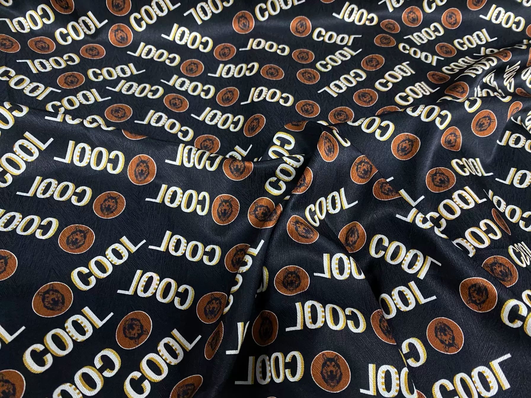 LANGTU - 22 Momme Black husky Wolf Head Pattern Digital Print Sangbo Stretch Silk Satin Fabric - 108cm wide by the Yard