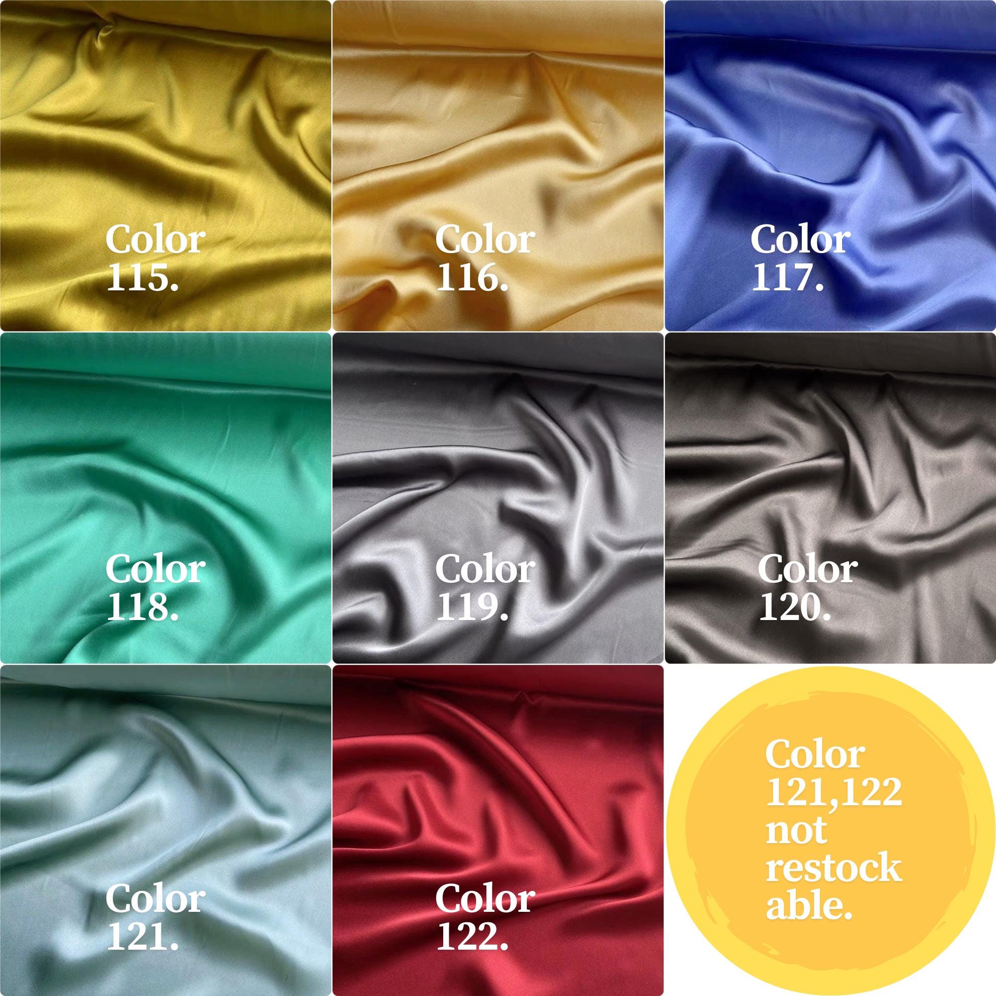 100% Silk Charmeuse, 16 Momme solid 120 colors 61-120, 114cm wide by the yard