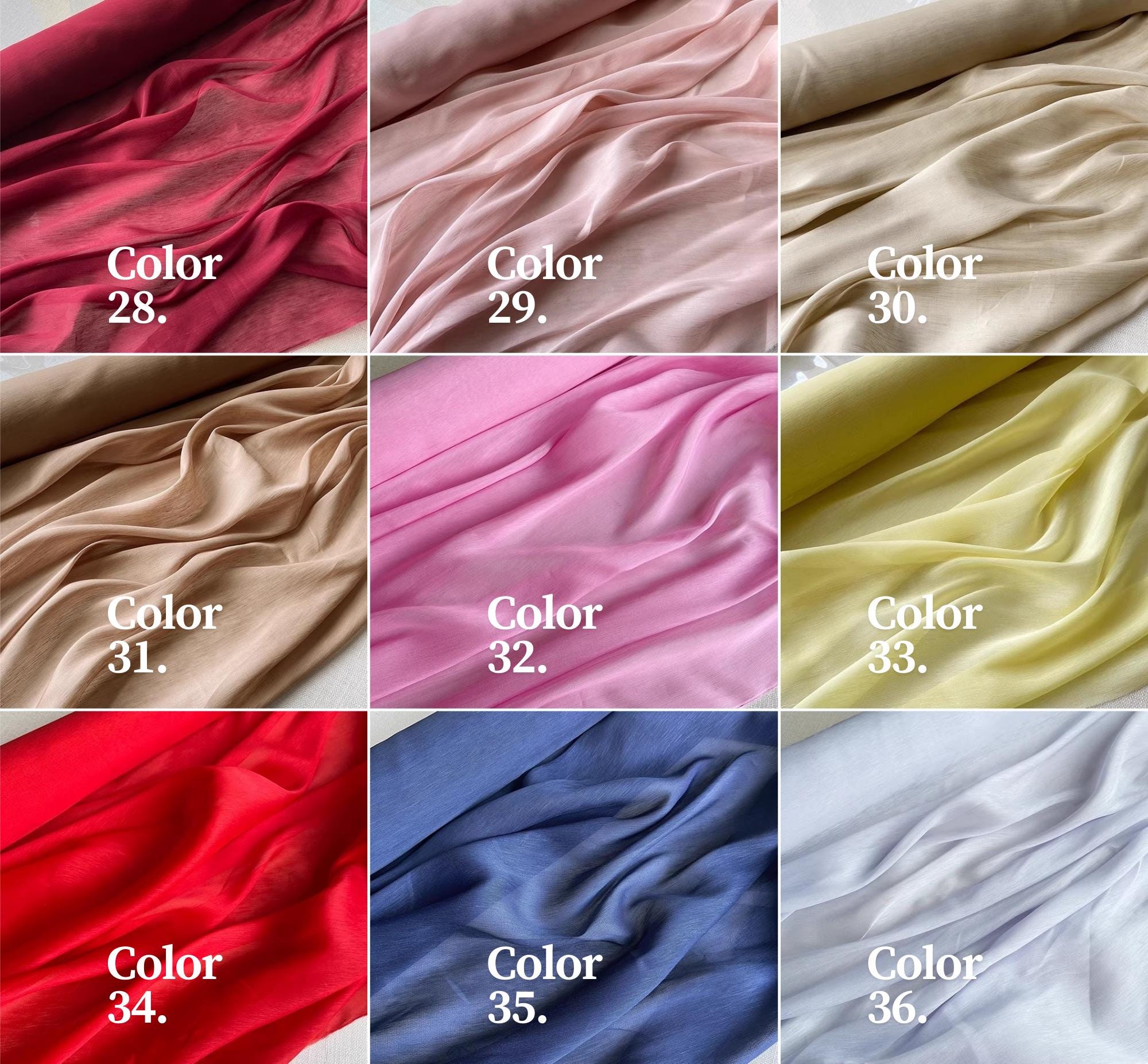 50C14SLIN - 14 momme 50 Solid Colors Silk Linen Fabric - 140cm wide by the Yard