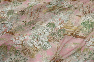 JFHGTY - 11 Momme Traditional Courtyard Pattern Silk Georgette Fabric - 140cm wide by the Yard