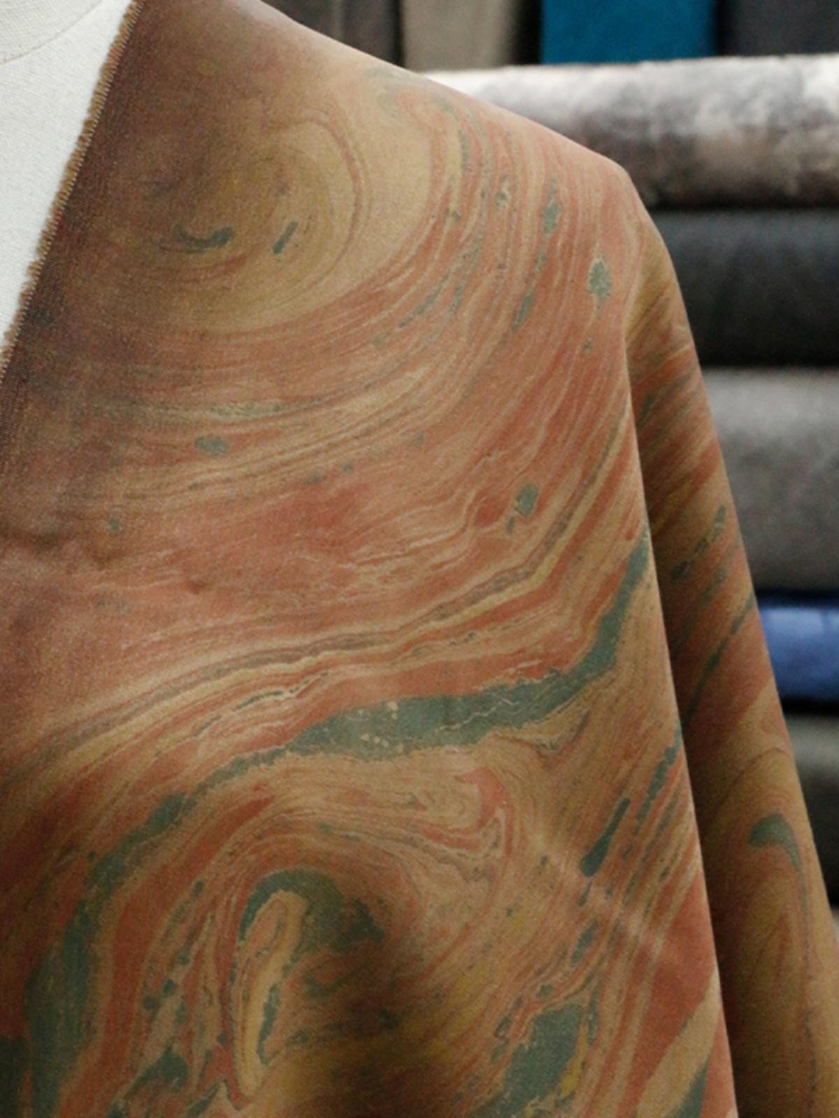 MOCIRD - Handmade 38 Momme Special Red Inkwell Technique Mud Silk Satin Fabric By the Yard