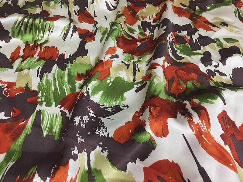 SZDCHX- 16 Momme Watercolor Abstract Print Stretch  Charmeuse Silk Satin Fabric - 112cm wide by the Yard