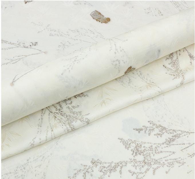 TURXCU - 19 Momme Handmade Jacquard Plant Dye Branch Pattern Jacquard Perforated Silk Fabric Silk Rayon Blend - 128cm wide by the Yard