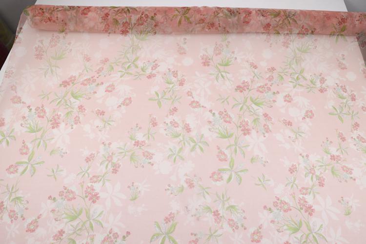 JFHOGT - 6 Momme Blue Silk Organza with Floral Print Silk Fabric - 137cm wide By the Yard