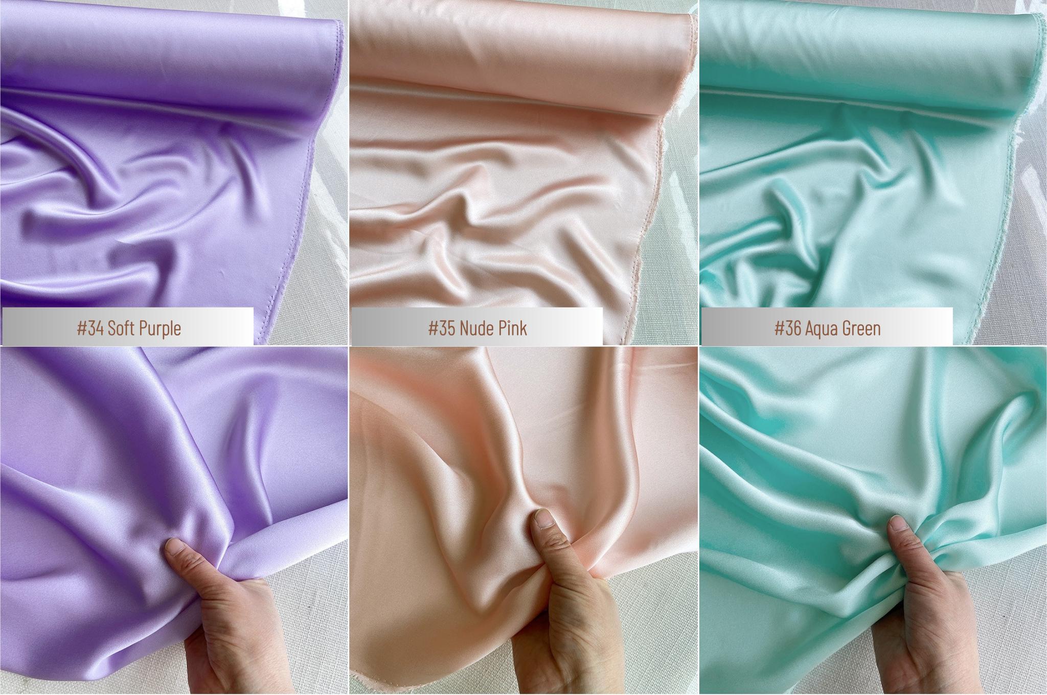 100% Silk Charmeuse, 22 Momme solid 50 colors, 114cm wide by the yard