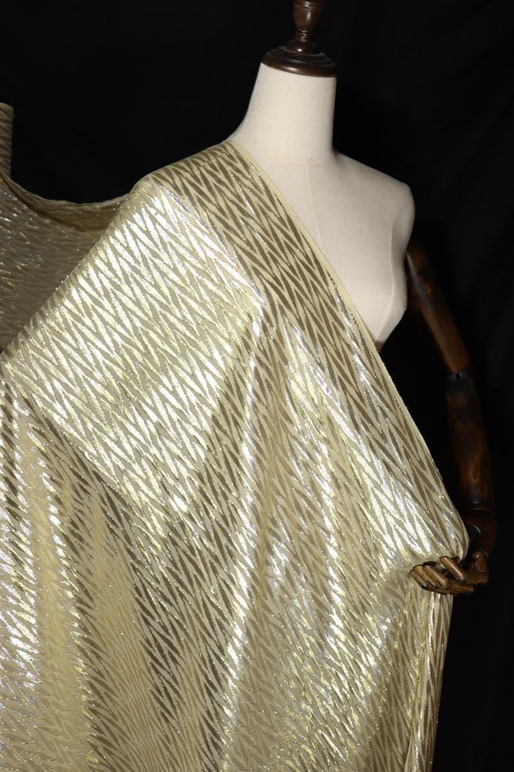 JFHMMV  - 13 Momme Golden Thread Weave Silk Georgette Fabric - 140cm wide by the Yard