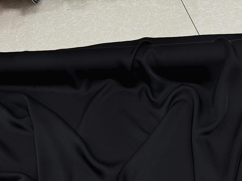 SQCUNH - 23 Momme Solid Color Black Double Joe Satin Silk Fabric - 137cm wide by the Yard