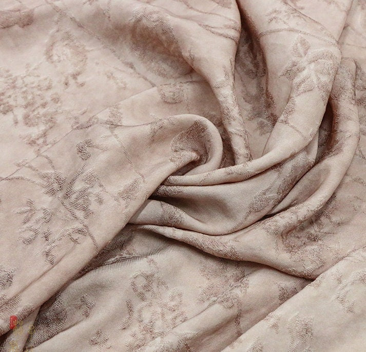 ZFENH - Handmade Dirty Pink Jacquard Gambiered Ganton Tussah Silk Fabric By the Yard