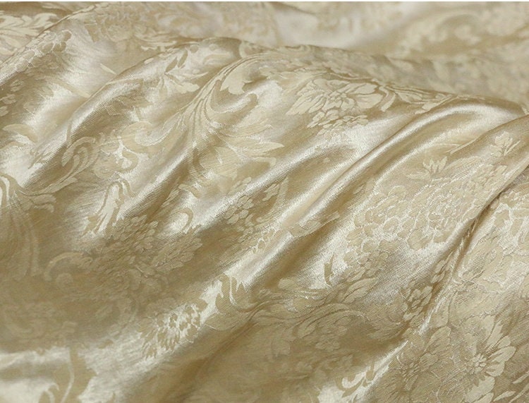 MOSALE - Handmade Silk and Linen for Designers Classical Jacquard Satin Mulberry Silk Fabric - 148cm wide by the Yard