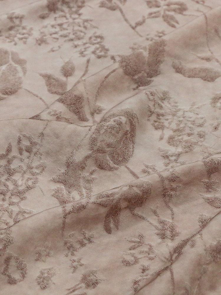 ZFENH - Handmade Dirty Pink Jacquard Gambiered Ganton Tussah Silk Fabric By the Yard