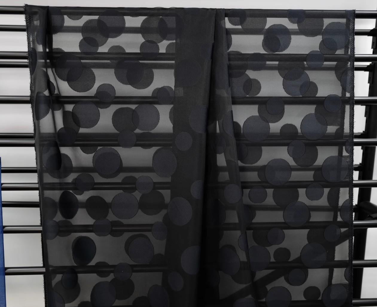 NMLOBPK - 12 Momme Black Big Polka Dots Cut Flower Silk Organza - 140cm wide by the Yard