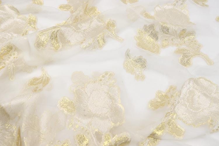 JFHBDH - 8 Momme Golden Thread Weave Silk Georgette Fabric - 112cm wide by the Yard