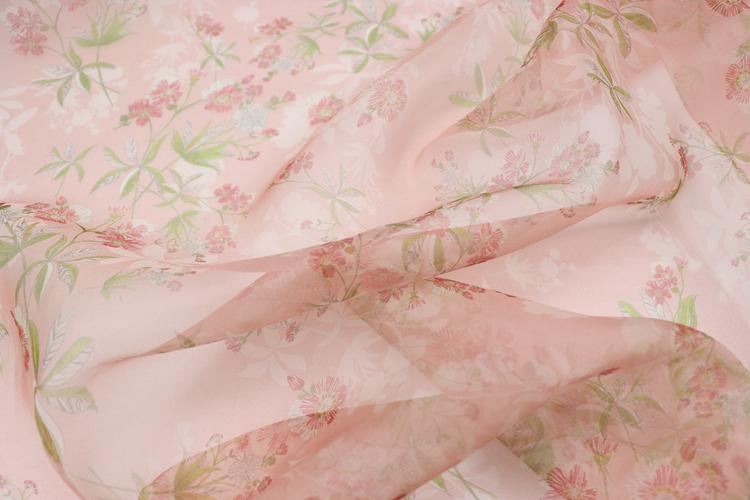 JFHOGT - 6 Momme Blue Silk Organza with Floral Print Silk Fabric - 137cm wide By the Yard