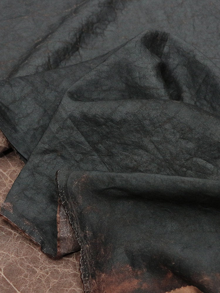 CRACKS - Black and Brown 22 Momme Handmade Plant Dye Mud Silk Fabric, 110cm by the Yard