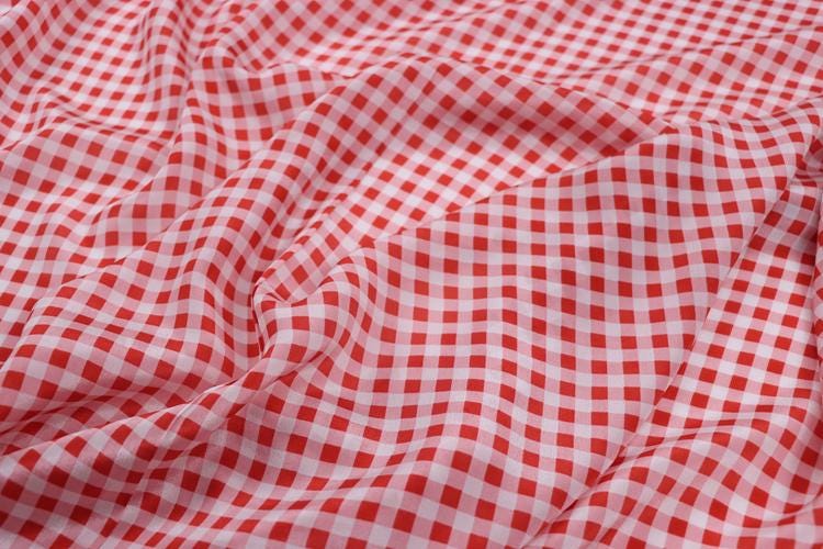 FANGEZ - 12 momme Classic Red Plaid Print Silk Crepe de Chine Fabric - 140cm wide by the Yard