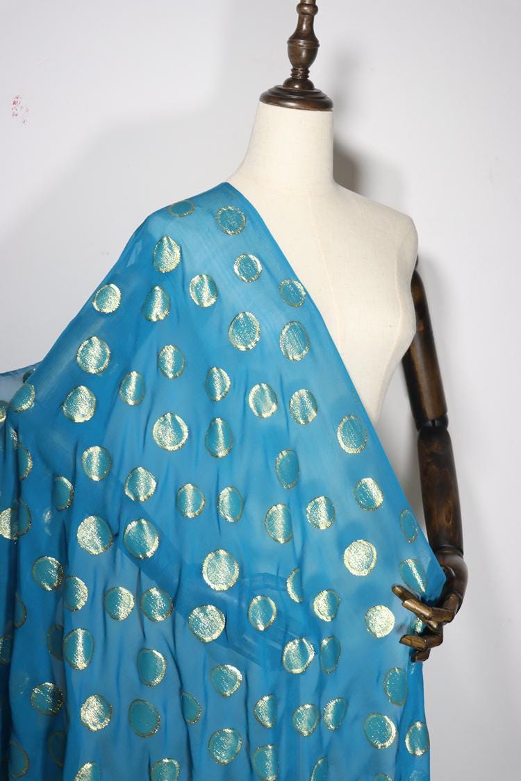 JFHLQQ  - 9 Momme Golden Thread Weave Silk Georgette Fabric - 115cm wide by the Yard
