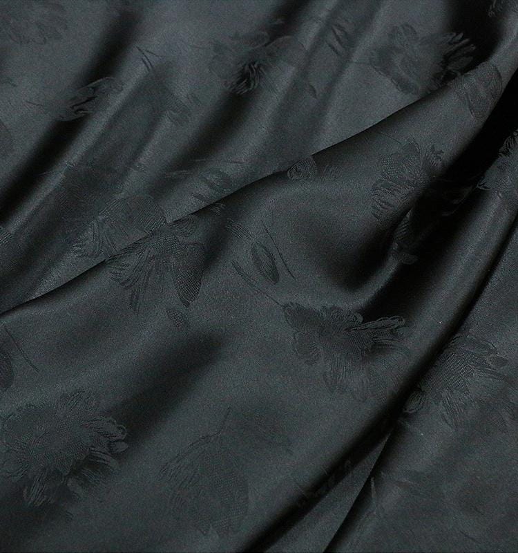 YUJIXA- Handmade 19 Momme Black Tulip Jacquard Silk Brocade Mulberry Silk Fabric - 135cm wide by the Yard
