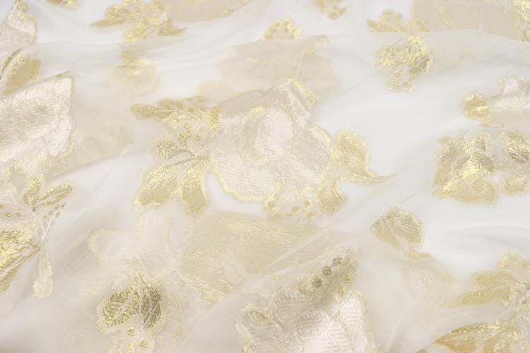 JFHBDH - 8 Momme Golden Thread Weave Silk Georgette Fabric - 112cm wide by the Yard