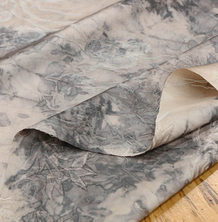 FUGUAN - Handmade Jacquard Plant Tie Dye Silk Blend Viscose Fabric  - 130cm wide by the Yard