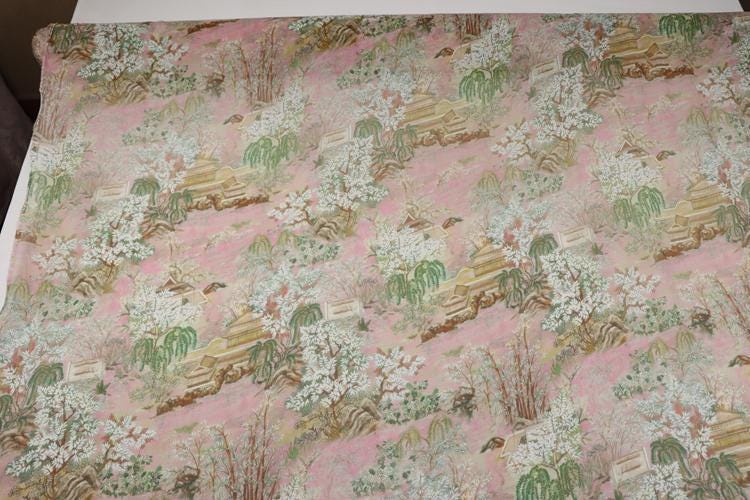 JFHGTY - 11 Momme Traditional Courtyard Pattern Silk Georgette Fabric - 140cm wide by the Yard