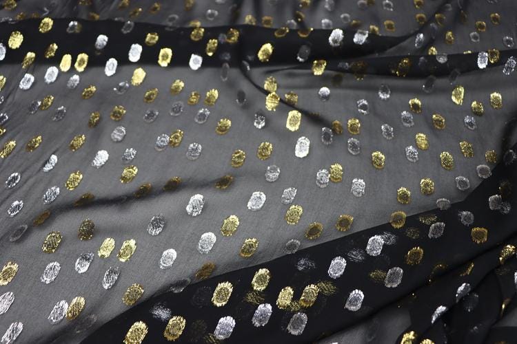 JFHJYD - 11 Momme Golden Thread Weave Silk Georgette Fabric - 112cm wide by the Yard