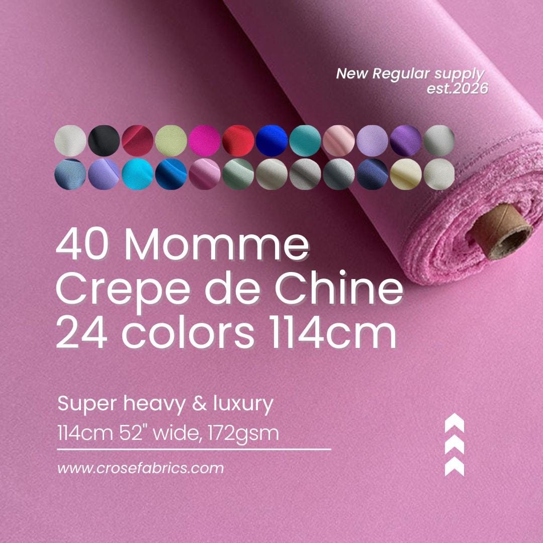 Heavy 40 Momme Silk Crepe de Chine Fabric – 114cm Wide, 24 Colors, Luxury Drape