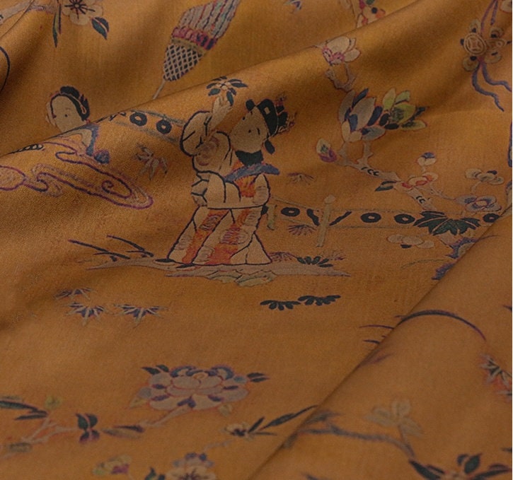 GF - 34 Momme Full Of Spring Print Double-Sided Satin Mud Silk Fabric - 105cm wide by the Yard