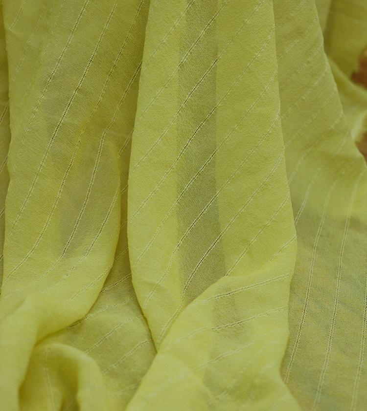 LEMOHU - 12 Momme Lemon Yellow Striped Jacquard Silk Georgette Fabric - 110cm wide by the Yard