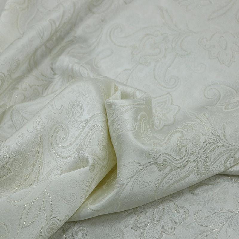 ZHIJIN - Handmade Cashew flower Pattern Jacquard Natural Mulberry Silk Wool Plant Dyed Silk Wool Satin Fabric - 138cm by the Yard