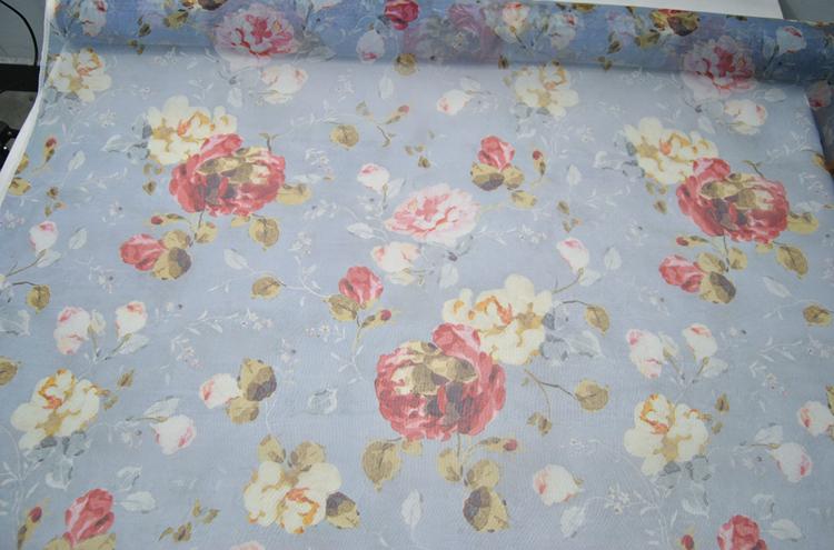 JFHOGH - 8 Momme Blue Silk Organza with Floral Print Silk Fabric - 138cm wide By the Yard