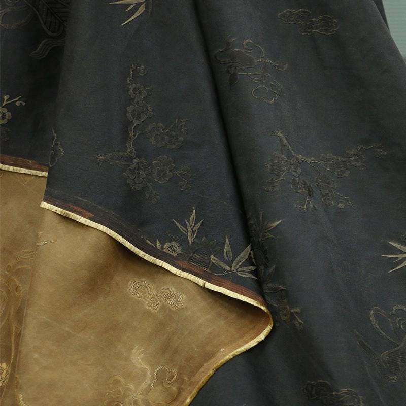 BABAOT - Simple style high-end Handmade Eight Treasures Black Brown Jacquard Gambiered Ganton Gauze Silk Blended Fabric By the Yard