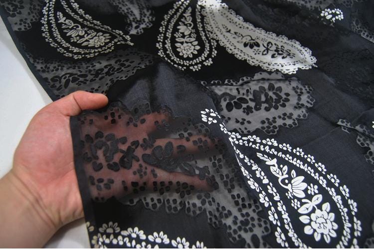 MENLON - 19 Momme Sheer Burnout Silk Devore Satin Fabric - 138cm wide by the Yard