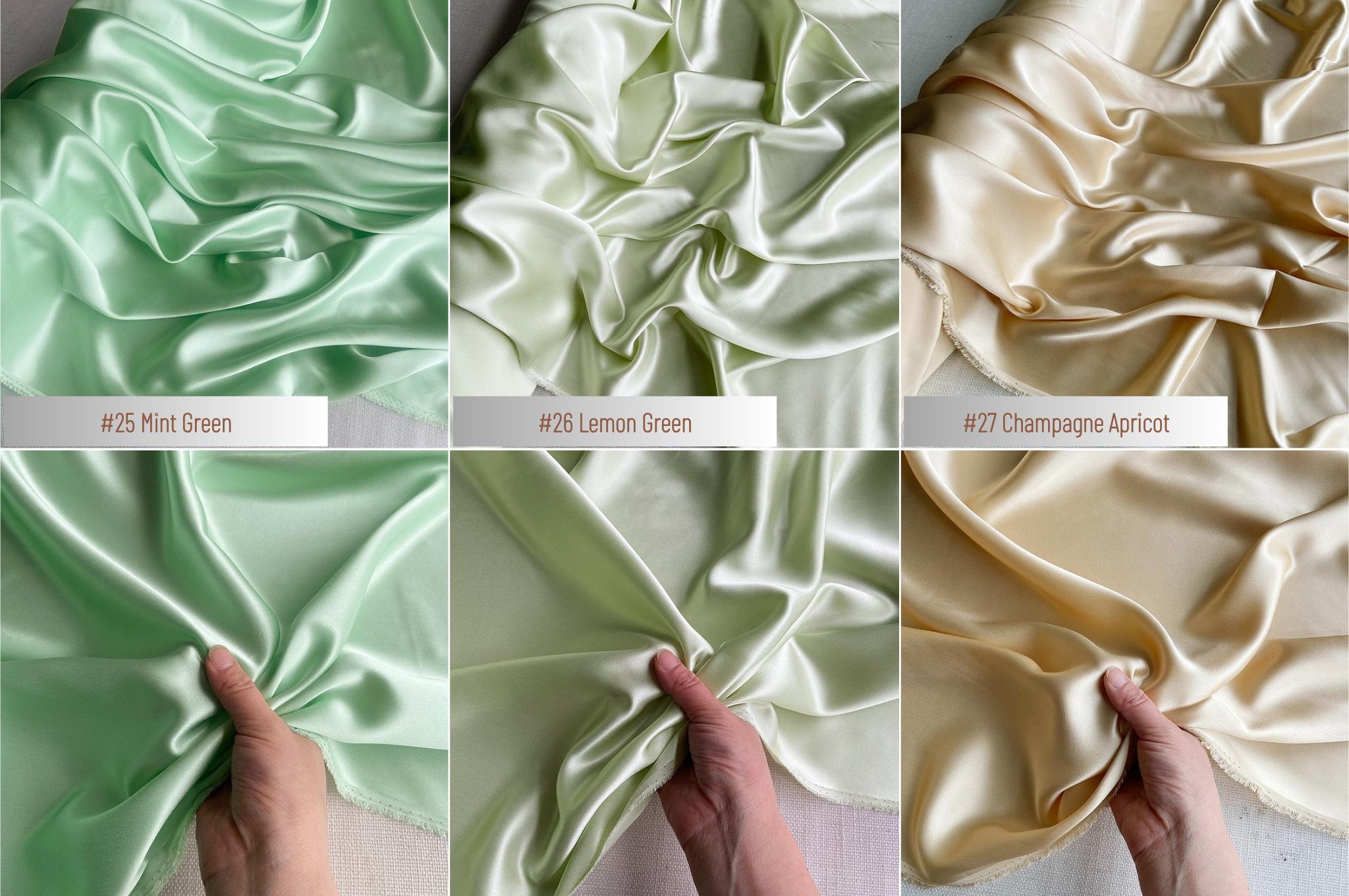 100% Silk Charmeuse, 22 Momme solid 50 colors, 140cm wide by the yard
