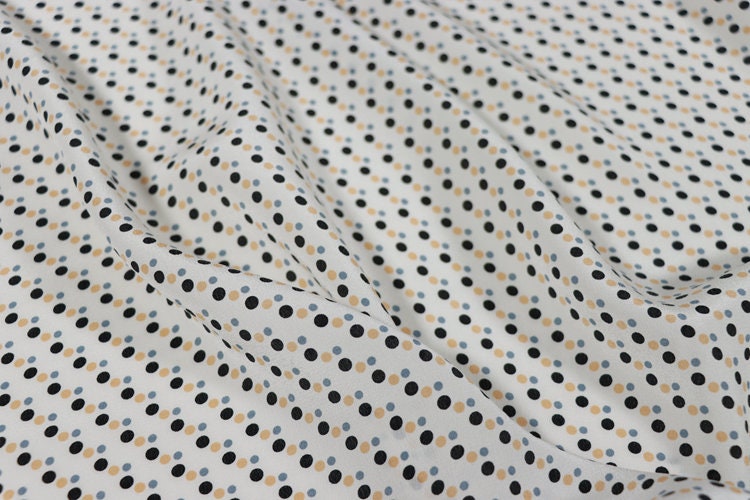 XIBODIAN - 14 momme Small Polka Dot Print Silk Crepe de Chine Fabric - 138cm wide by the Yard