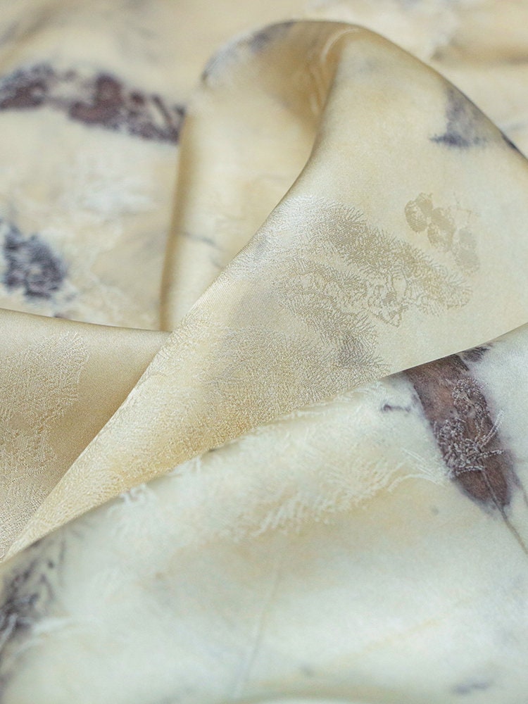 TUORA -  Handmade Jacquard Plant Dye Silk Fabric Silk Viscose Blend - 135cm wide by the Yard