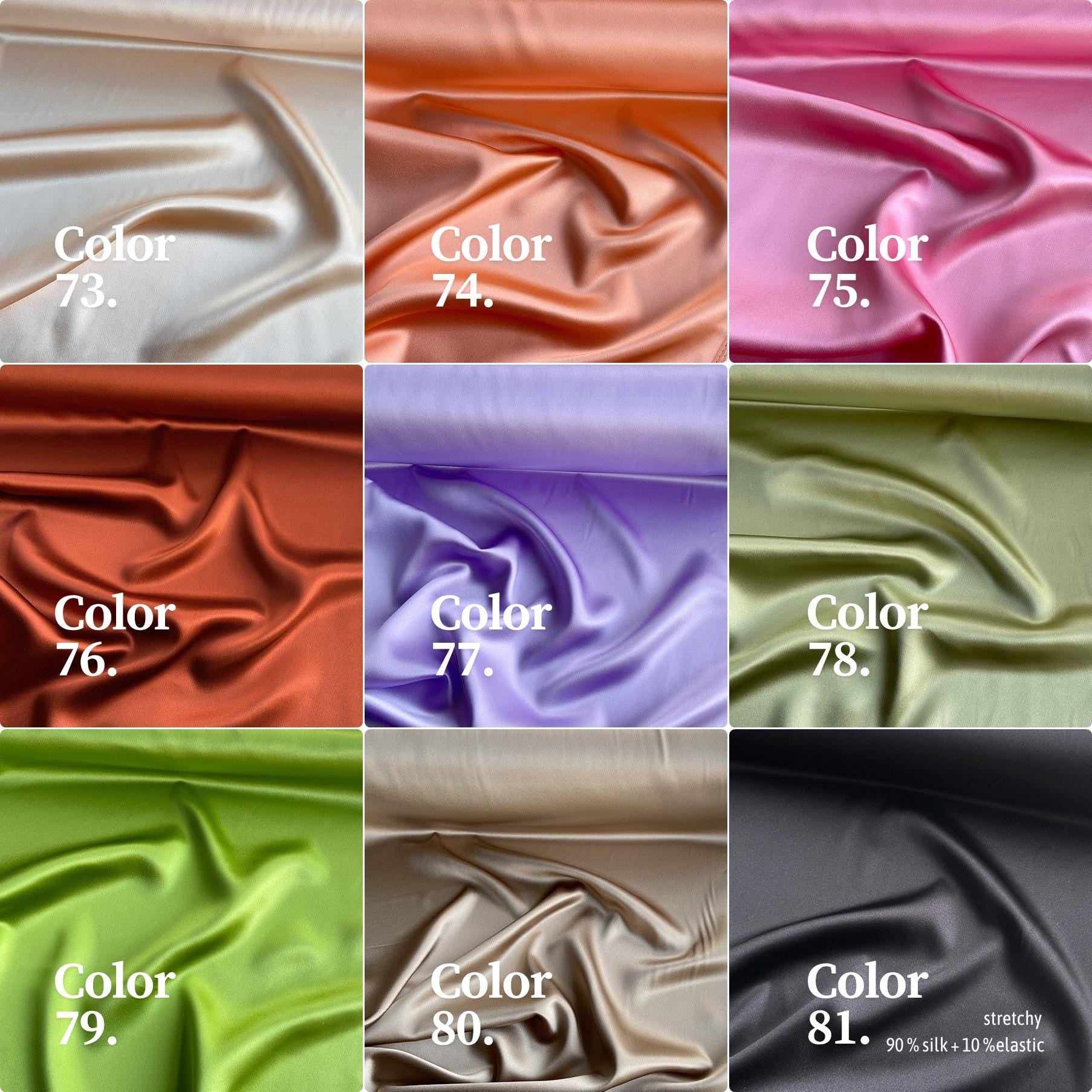 30 Momme Silk Charmeuse Fabric, 114cm Wide, 80 Colors (#41-80), Luxury Mulberry Silk