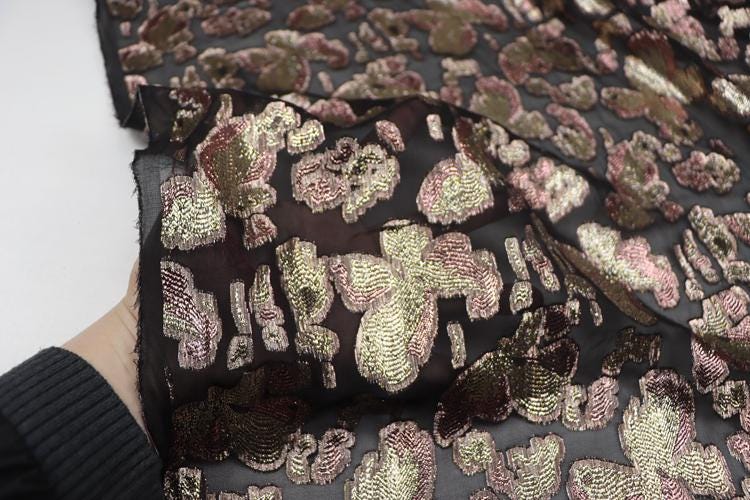 JFHHDH - 15 Momme Golden Thread Weave Silk Georgette Fabric - 140cm wide by the Yard