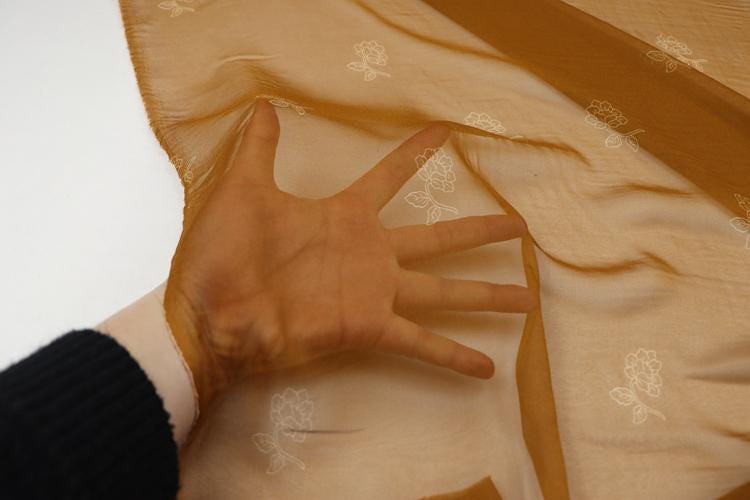 JFHXHH - 8 Momme Yellow Floral Print Silk Georgette Fabric - 140cm wide by the Yard