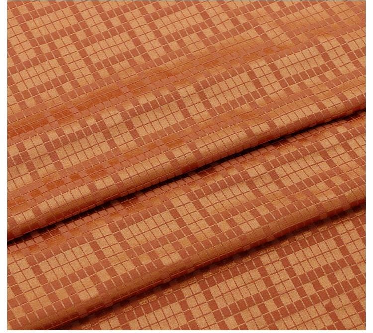 SIMOJT - 25 Momme Caramel Color Checkered Jacquard  Mulberry Silk Wool  Blend Silk Fabric - 138cm wide by the Yard