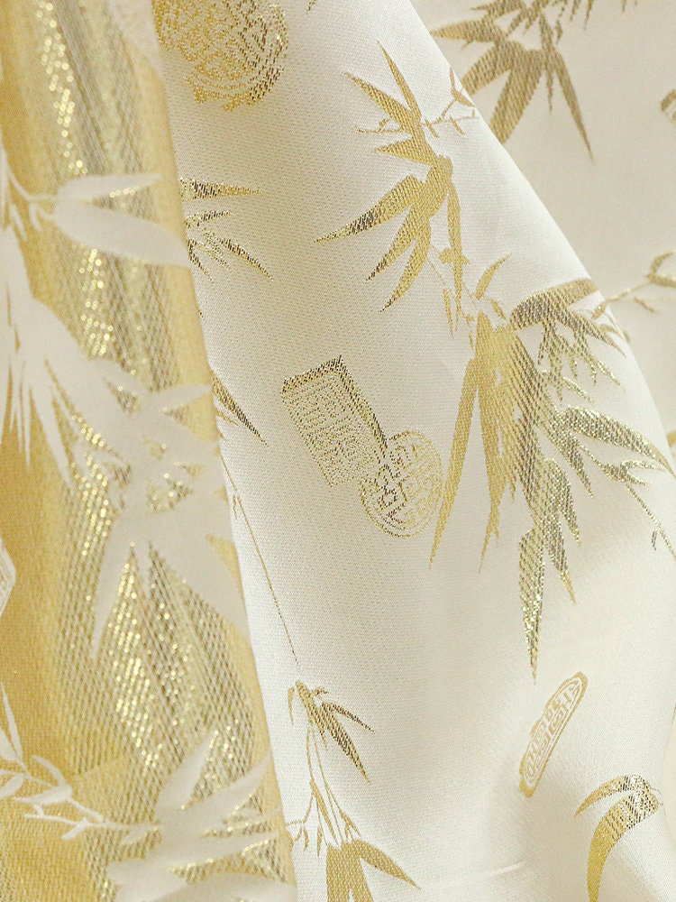GPIZ - Handmade Silk Woven Gold-Colored Jacquard Satin Fabric  - 135cm wide by the Yard