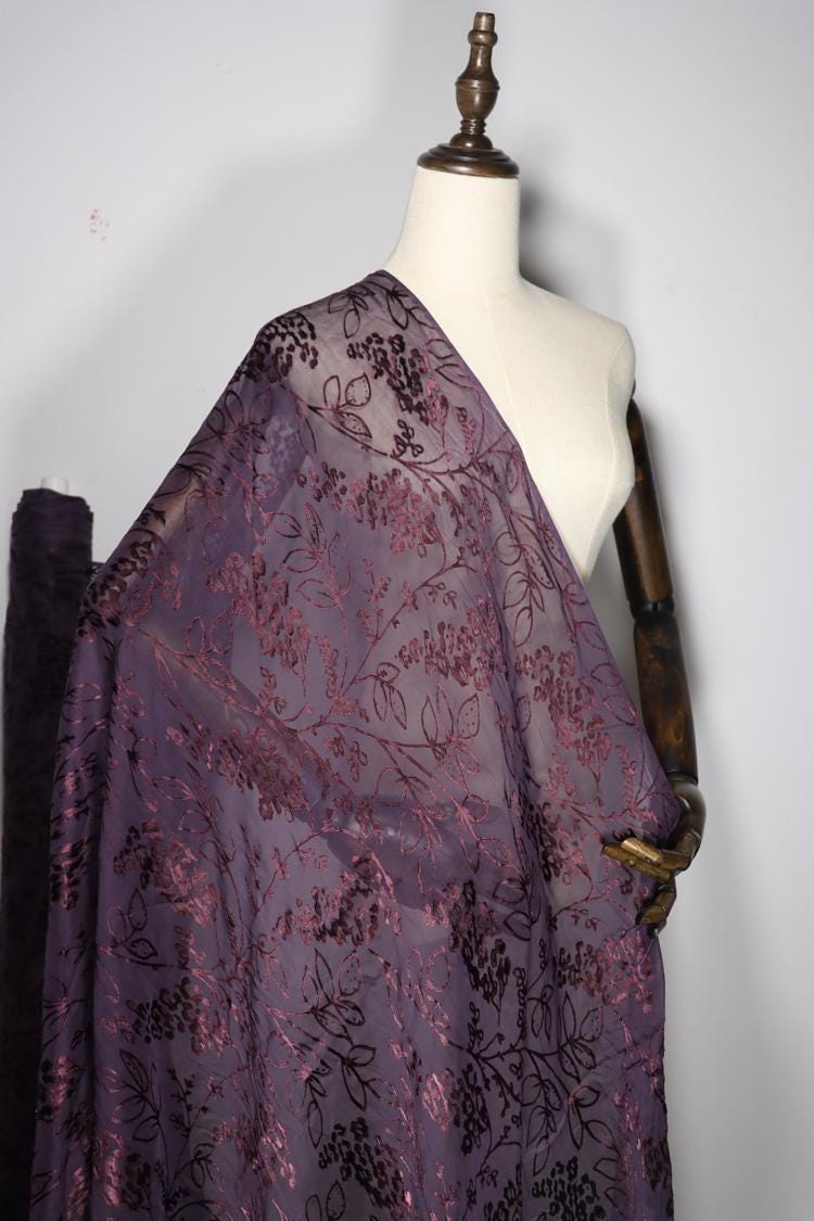 JIURED - Sheer Burnout Silk Devore Satin Fabric - 112cm wide by the Yard