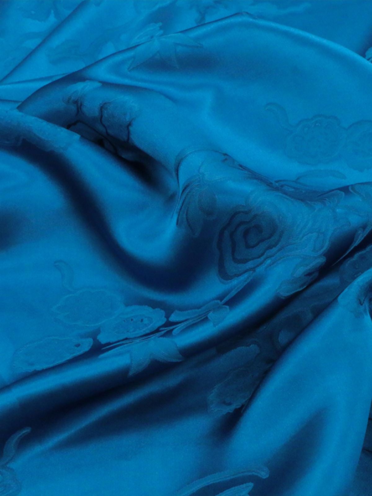 BAOSLN - 25 Momme Unique Cavansite Blue Jacquard SangBo Silk Satin Fabric - 137cm by the Yard