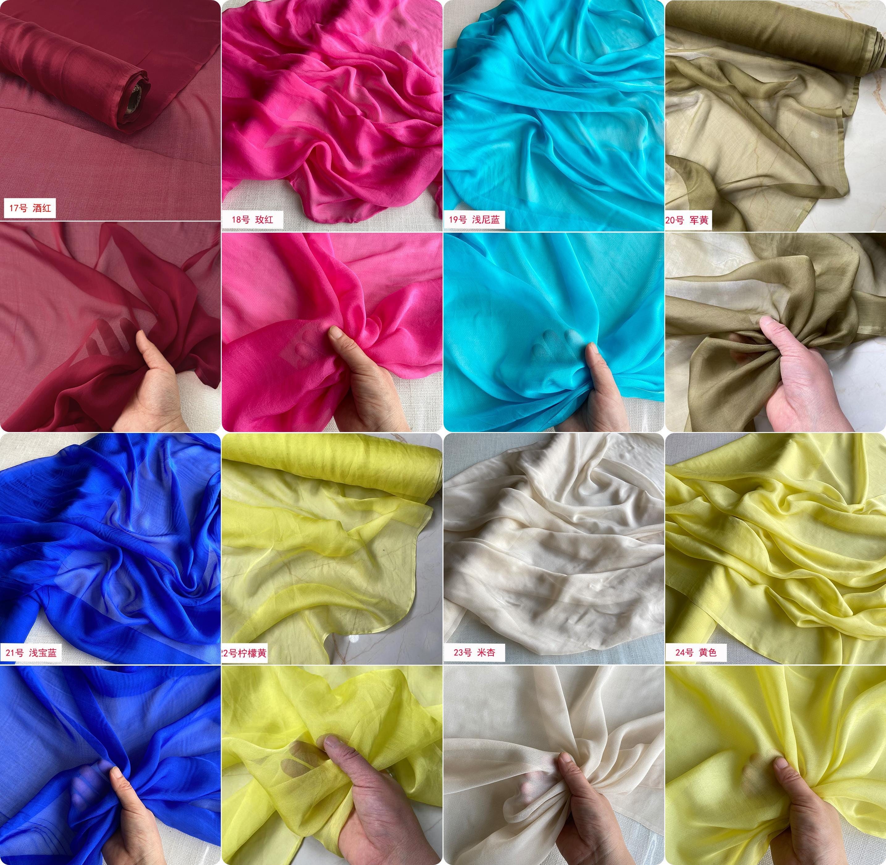 50 Solid Color - 6 momme Mulberry Silk Chiffon Fabric - 138cm wide by the Yard