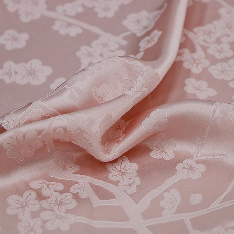 MKAIBX -  19 Momme Handmade Pink Plum Jacquard Sangbo Satin Silk Fabric - 135cm wide by the Yard