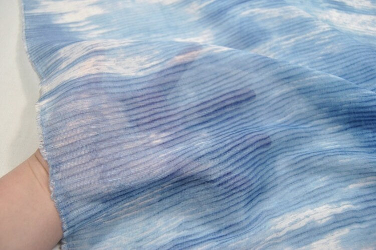 LONGLAN - 14 momme Blue Silk Linen Fabric - 140cm wide by the Yard