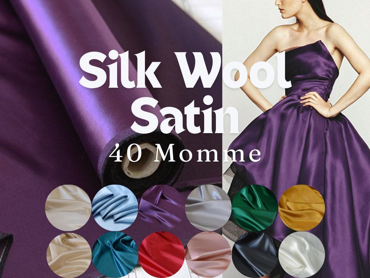 SHISEE - 12 Solid Colors 40 Momme Heavy Silk Wool Satin Fabric - 140cm wide by the Yard
