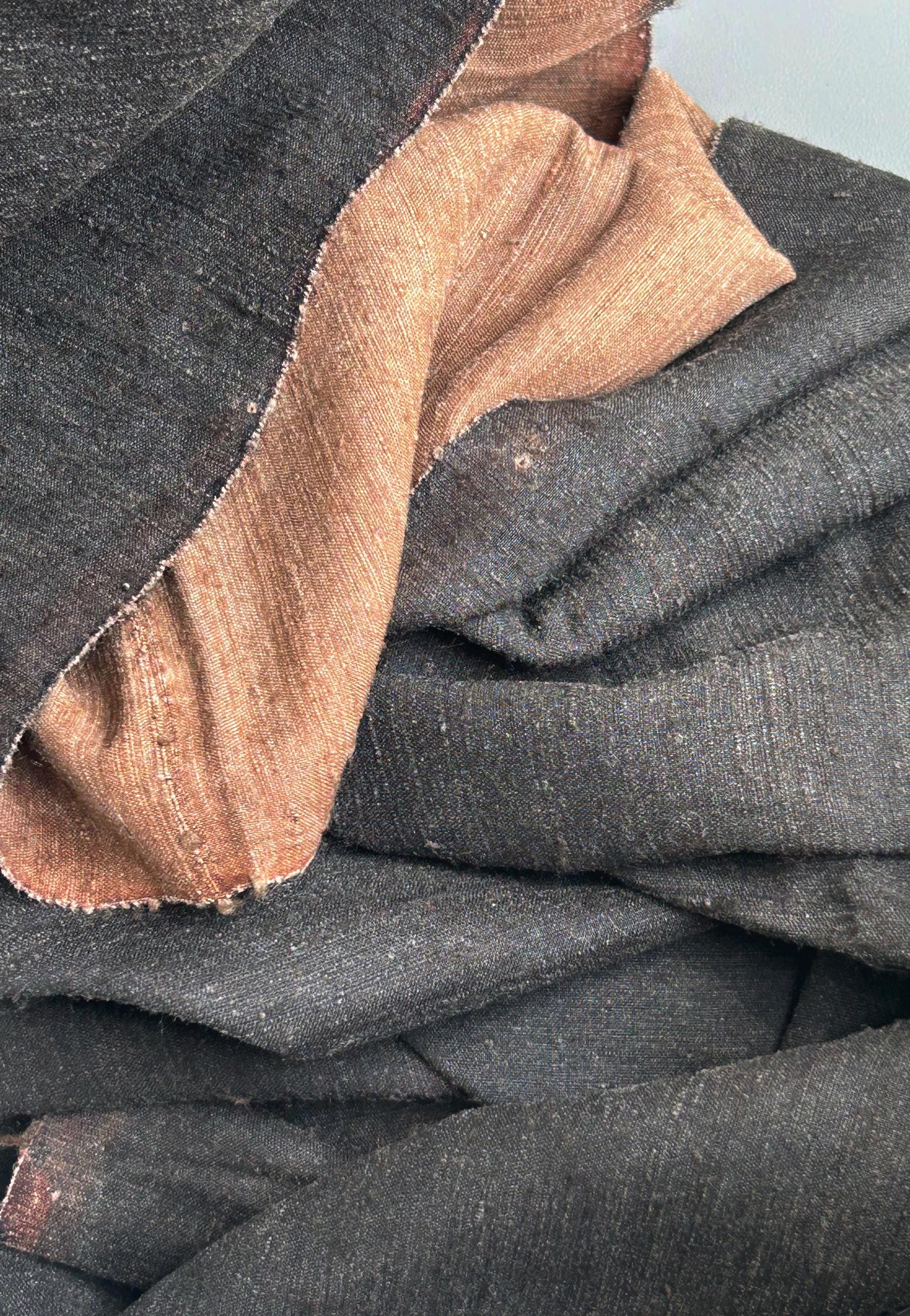 YEZUOSI - 50 Momme 100% Tussah Slub Mud Silk Fabric, Black and Brown,120cm wide by the Yard
