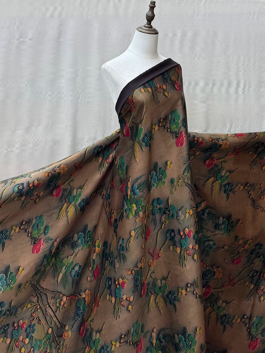 A mannequin wearing a dress with a floral print pattern.