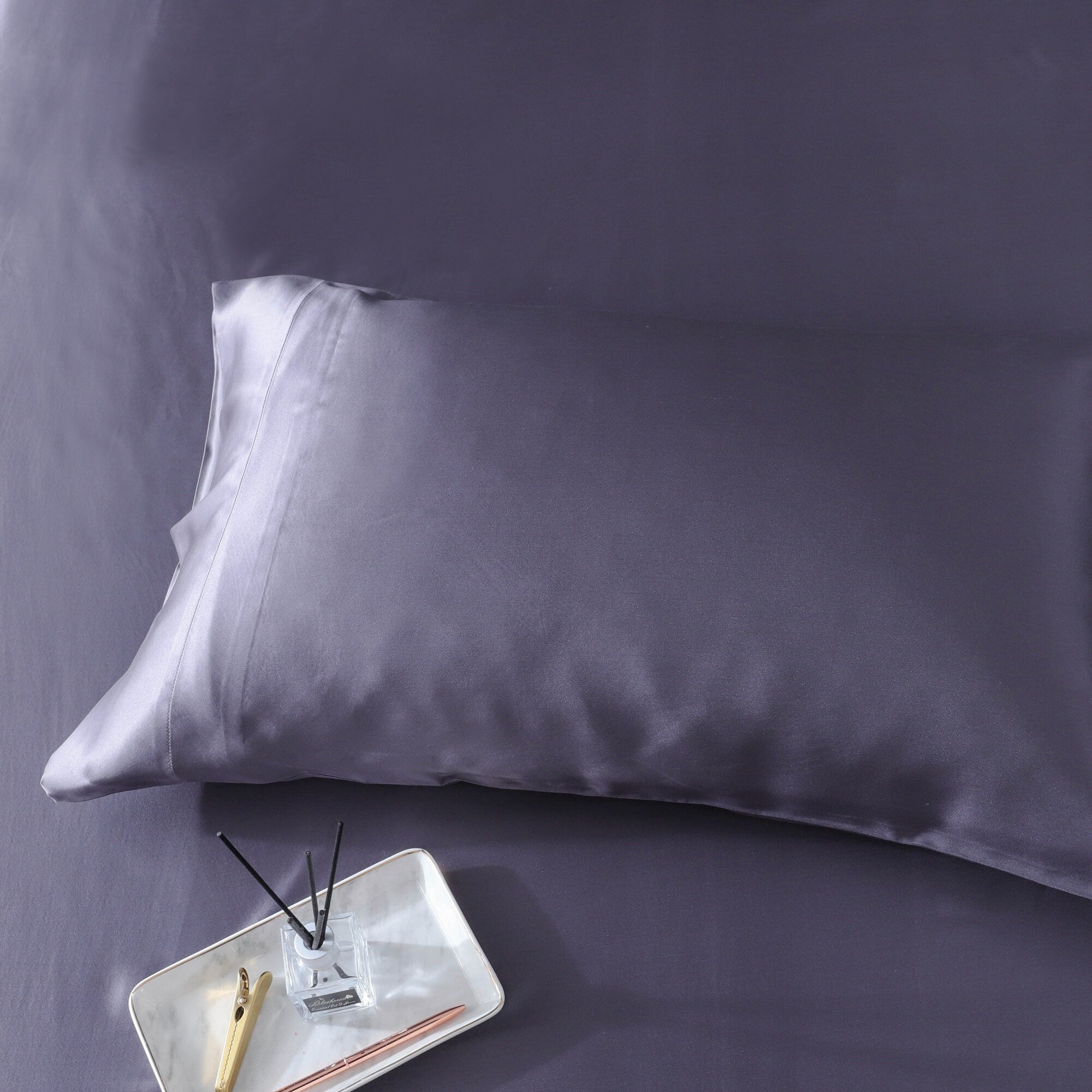 22mm Charcoal Silk Pillowcase, for Better Skin Less Sleep Creases, Handmade with 100% Silk for King, Queen, and Customized Sizes Bedding.